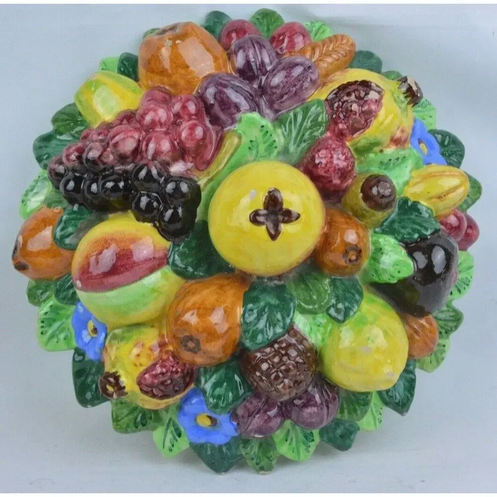 Italian Majolica Ceramic Fruit Basket Canister Jar Lid Centerpiece Antique